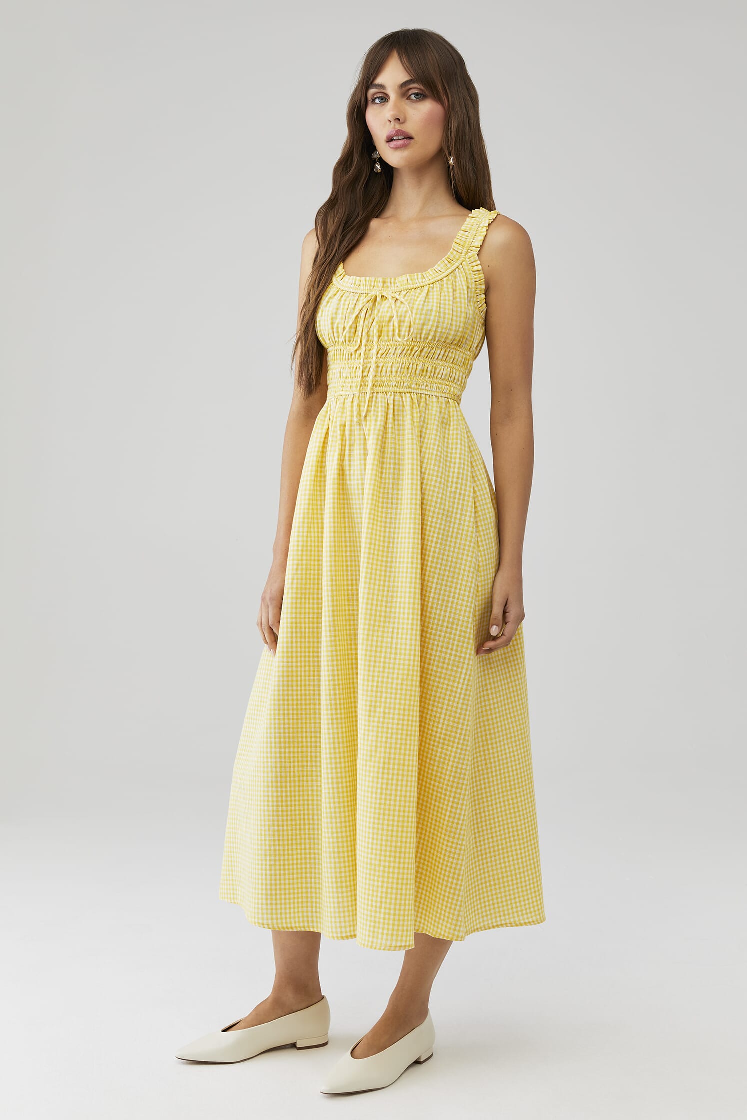 Elodie | Cherlee Midi Dress in Yellow Ginham| FashionPass