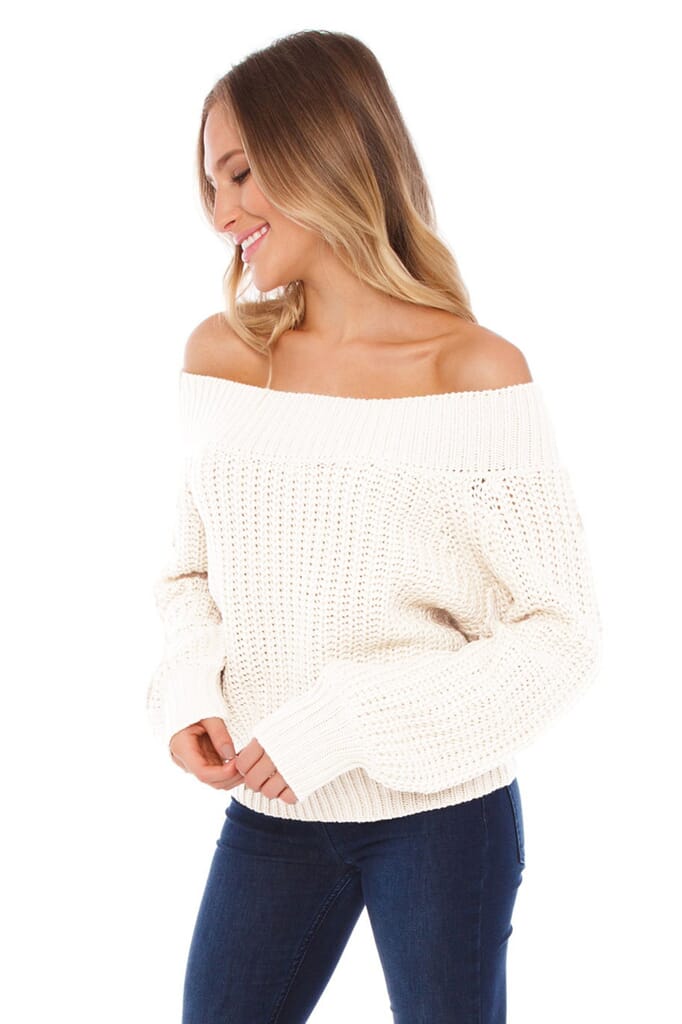 FashionPass Chrissy Off Shoulder Sweater in Ivory