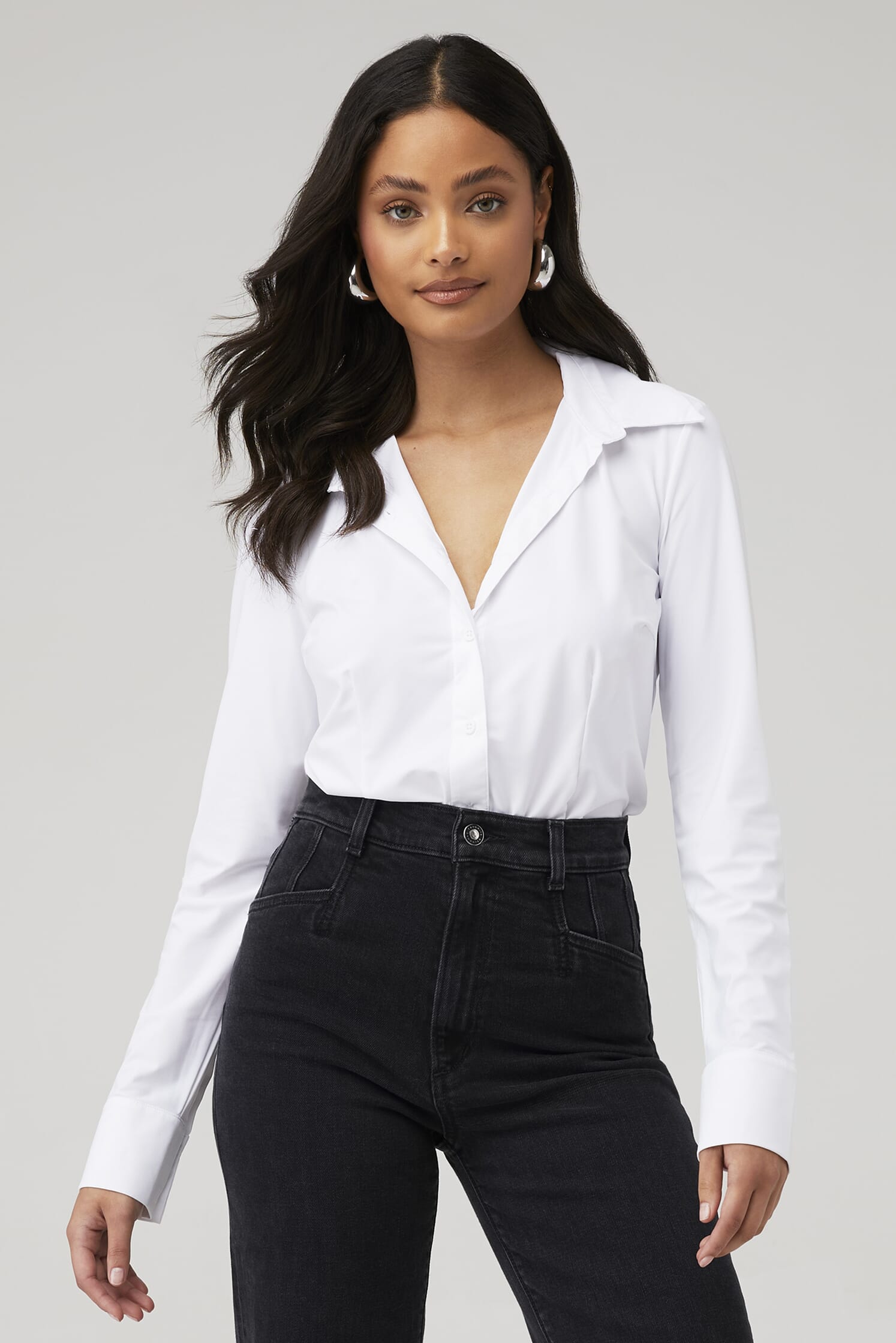 Commando Classic Button Down Bodysuit in White| FashionPass