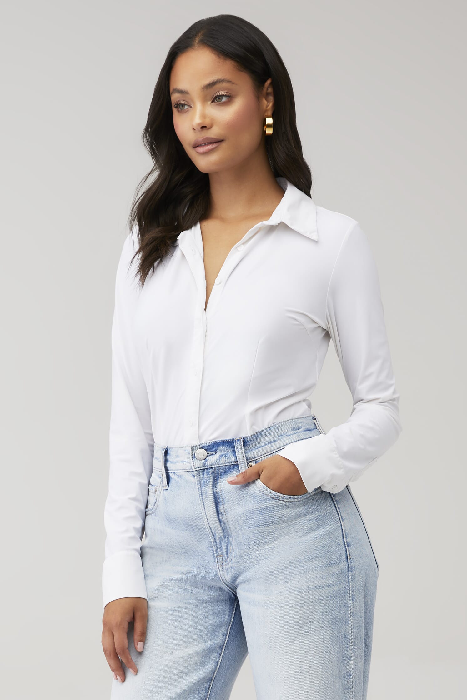 Commando Classic Button Down Bodysuit in White FashionPass