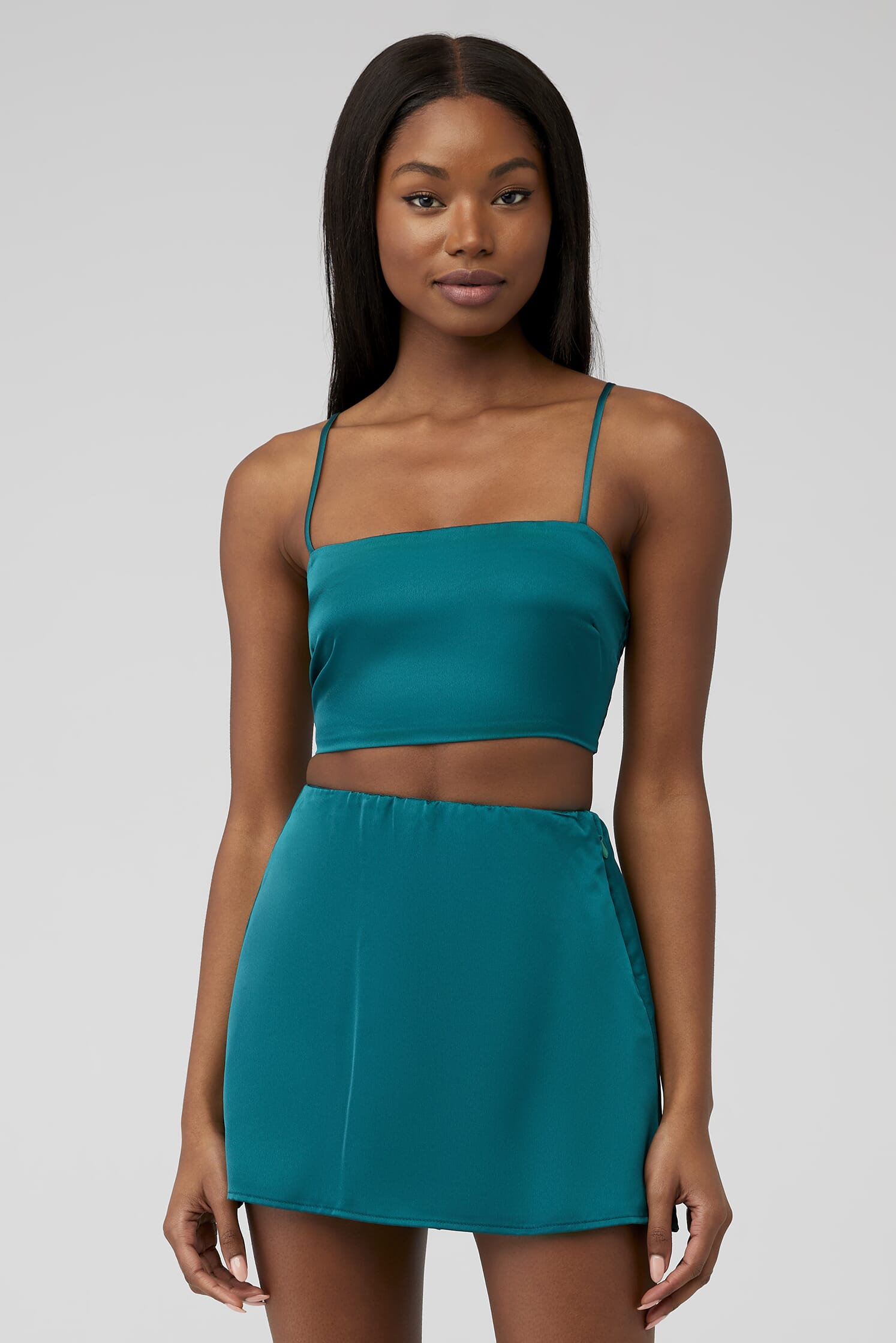 Show Me Your Mumu | Clurb Crop Top in Emerald Luxe Satin| FashionPass