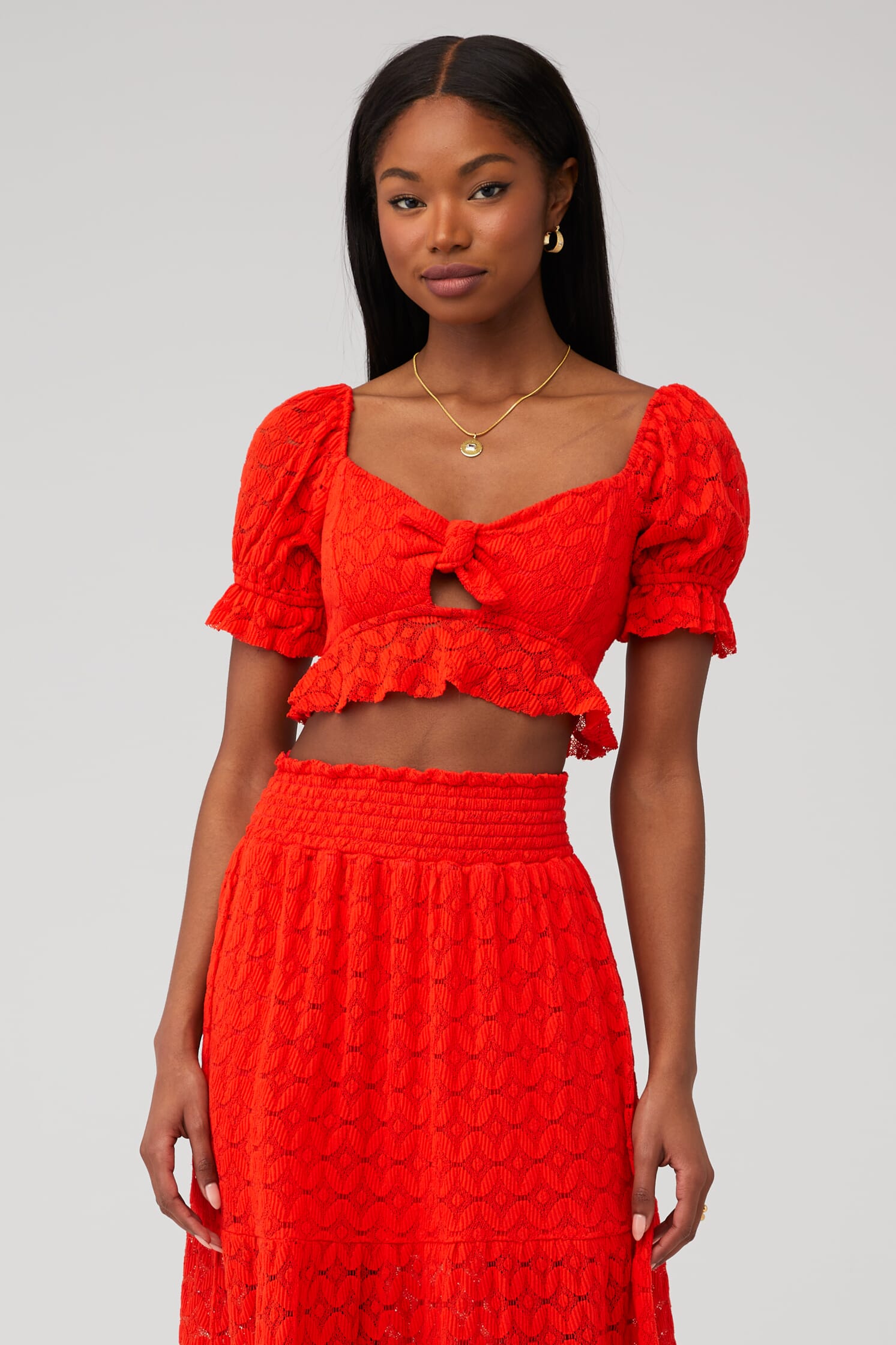 Show Me Your Mumu, Coco Crop Top in Spacey Lacey Red