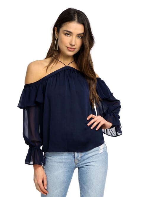 1.STATE | Cold Shoulder Halter Top in Navy| FashionPass