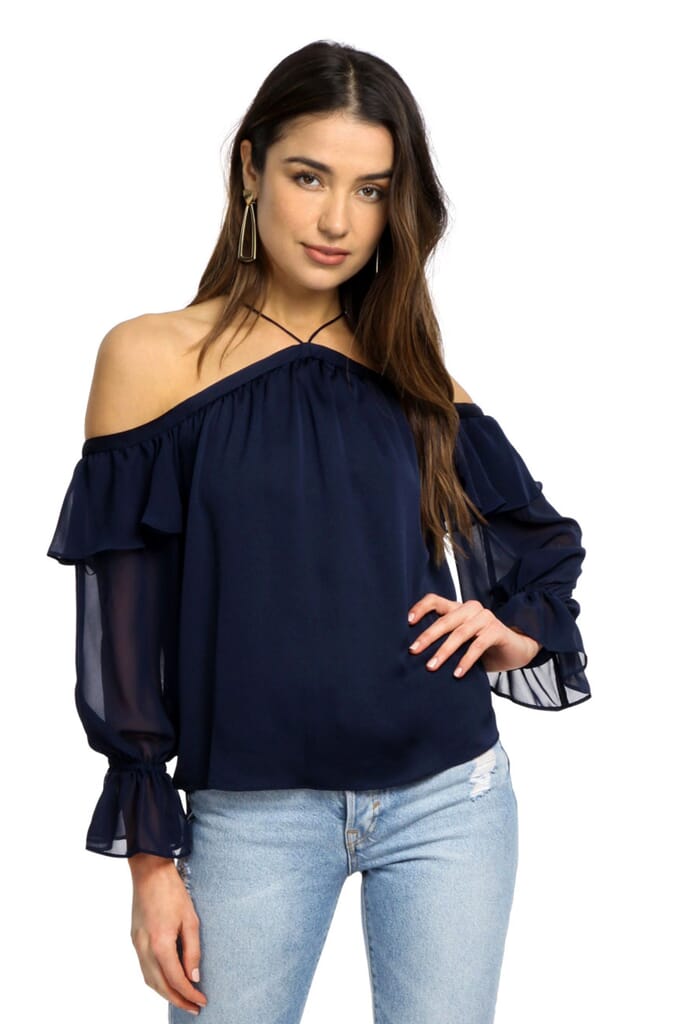 1.STATE | Cold Shoulder Halter Top in Navy| FashionPass