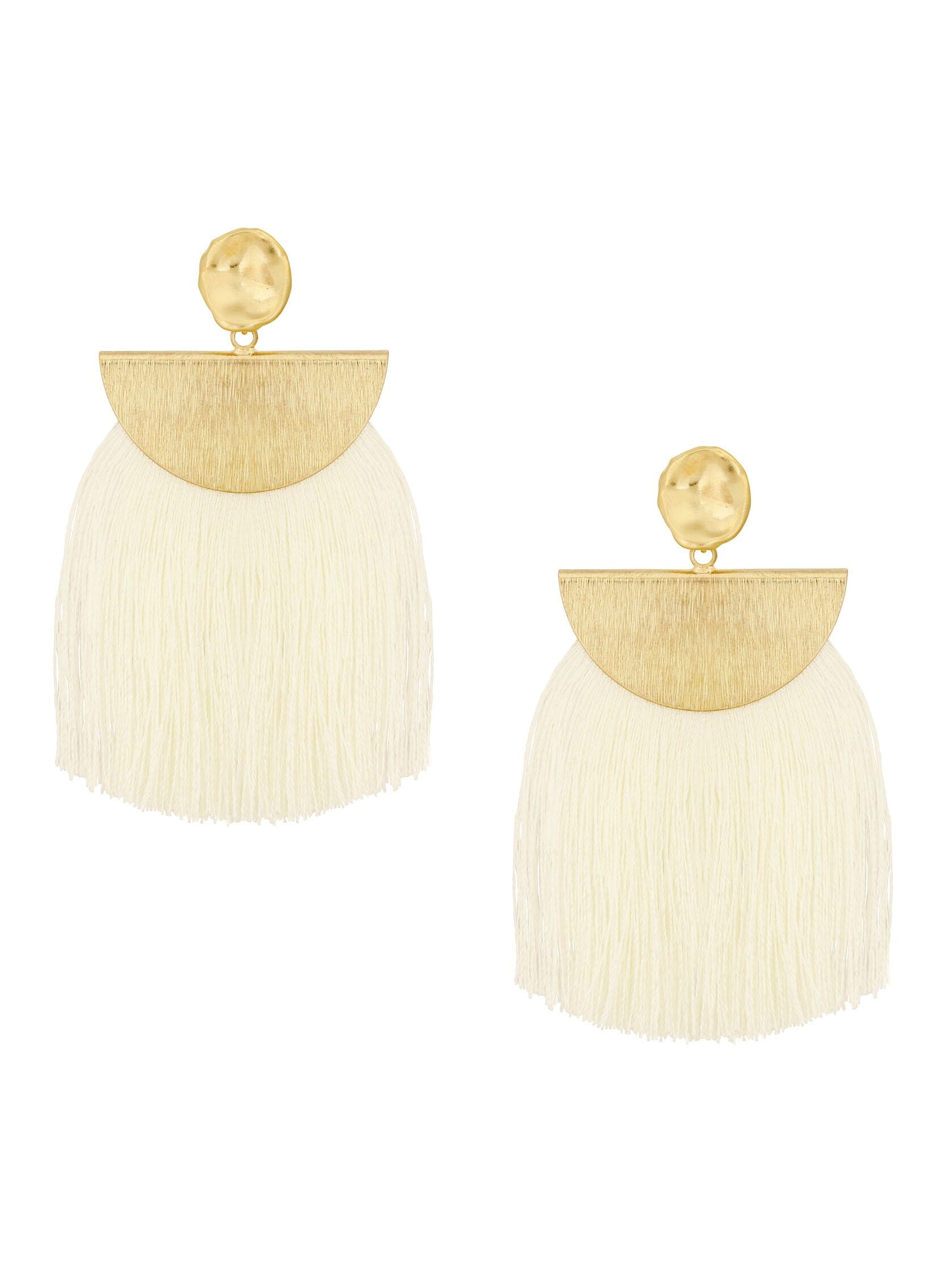 Five and Two Lydia Wide Tassel Fringe Earring in White