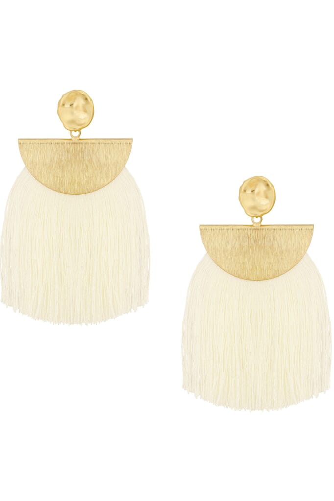 Five and Two Lydia Wide Tassel Fringe Earring in White