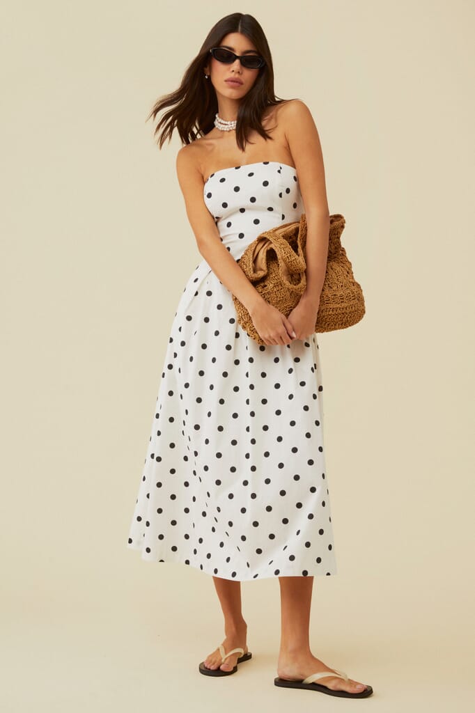 EN SAISON | X Fashionpass Alani Midi Dress in Natural Black Polka Dot|  FashionPass