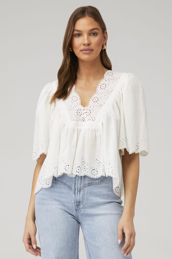 Free People | Costa Eyelet Top in Bright White| FashionPass