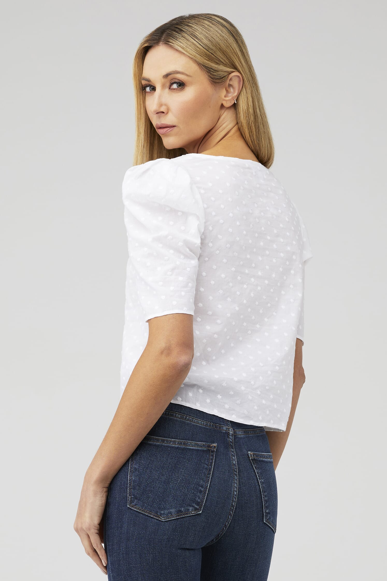 BB Dakota | Cotton Swiss Dot Puff Top in White| FashionPass