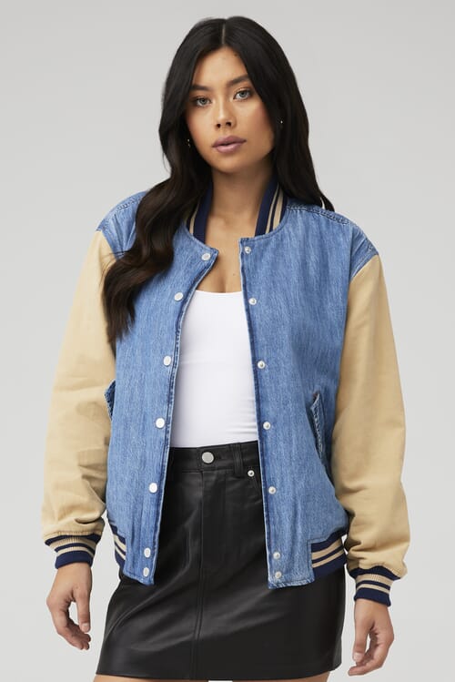Blank NYC | Crash Course Letterman Jacket in Blue & Beige| FashionPass