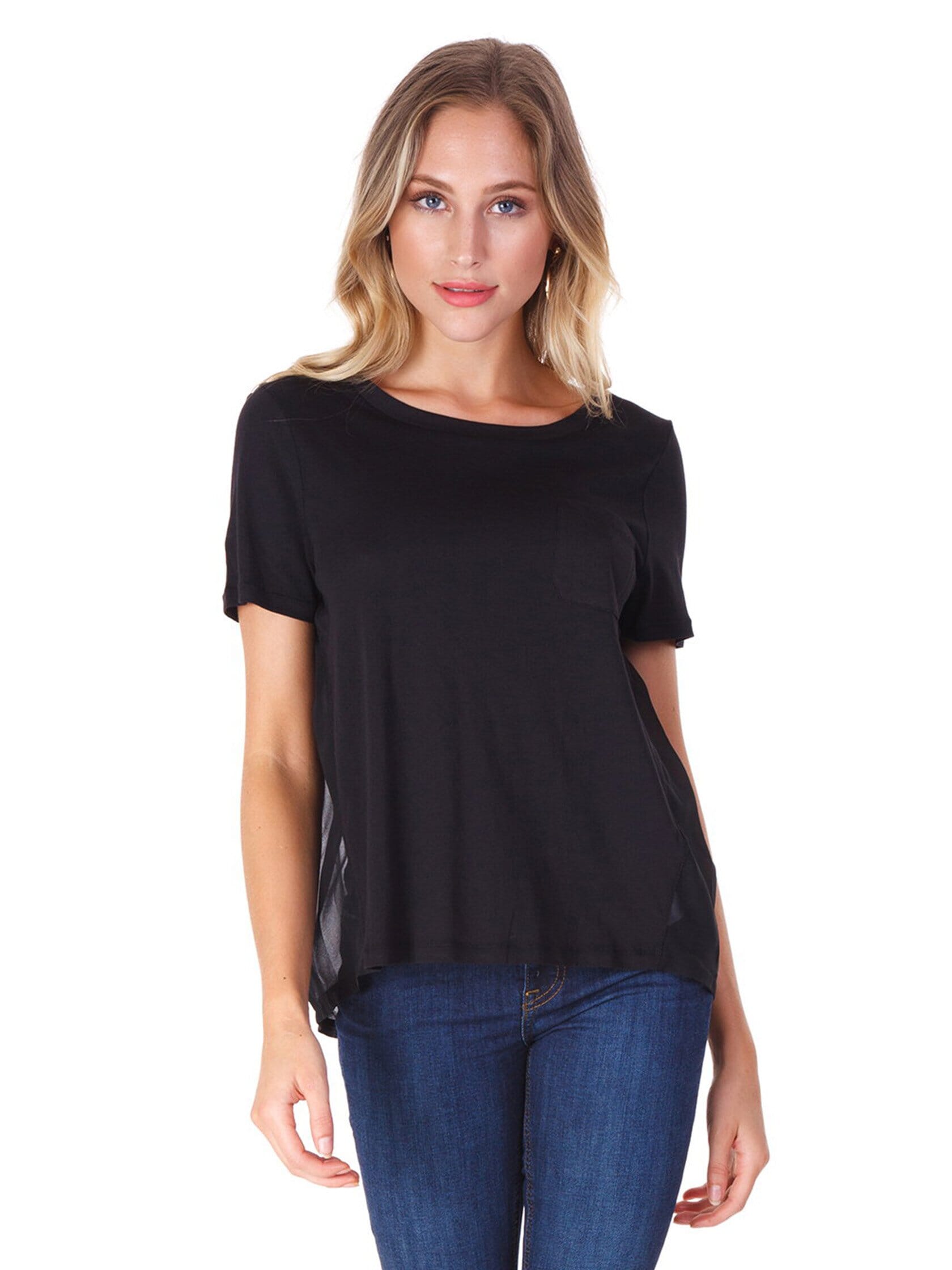 French Connection Crepe Light Raw Edge Top in Black