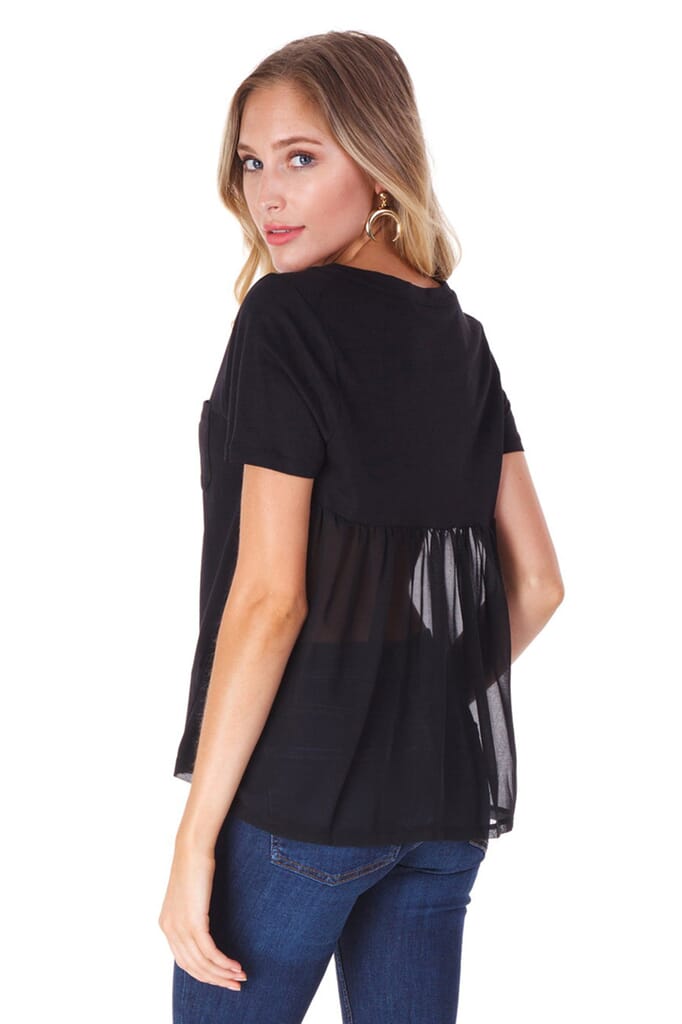 French Connection Crepe Light Raw Edge Top in Black