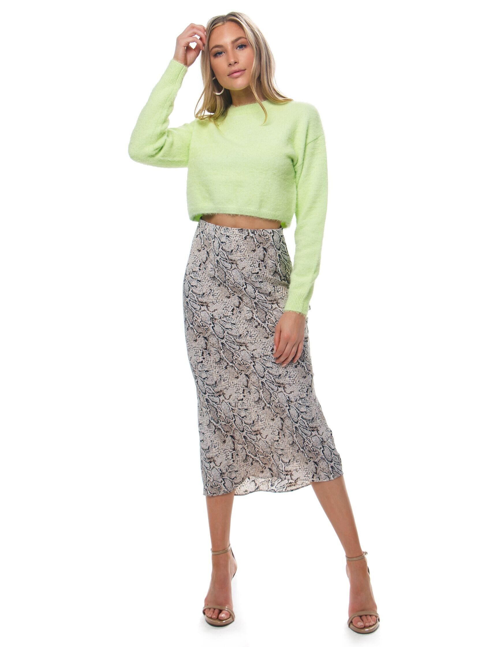 Bardot Cropped Fluffy Knit in Limelight