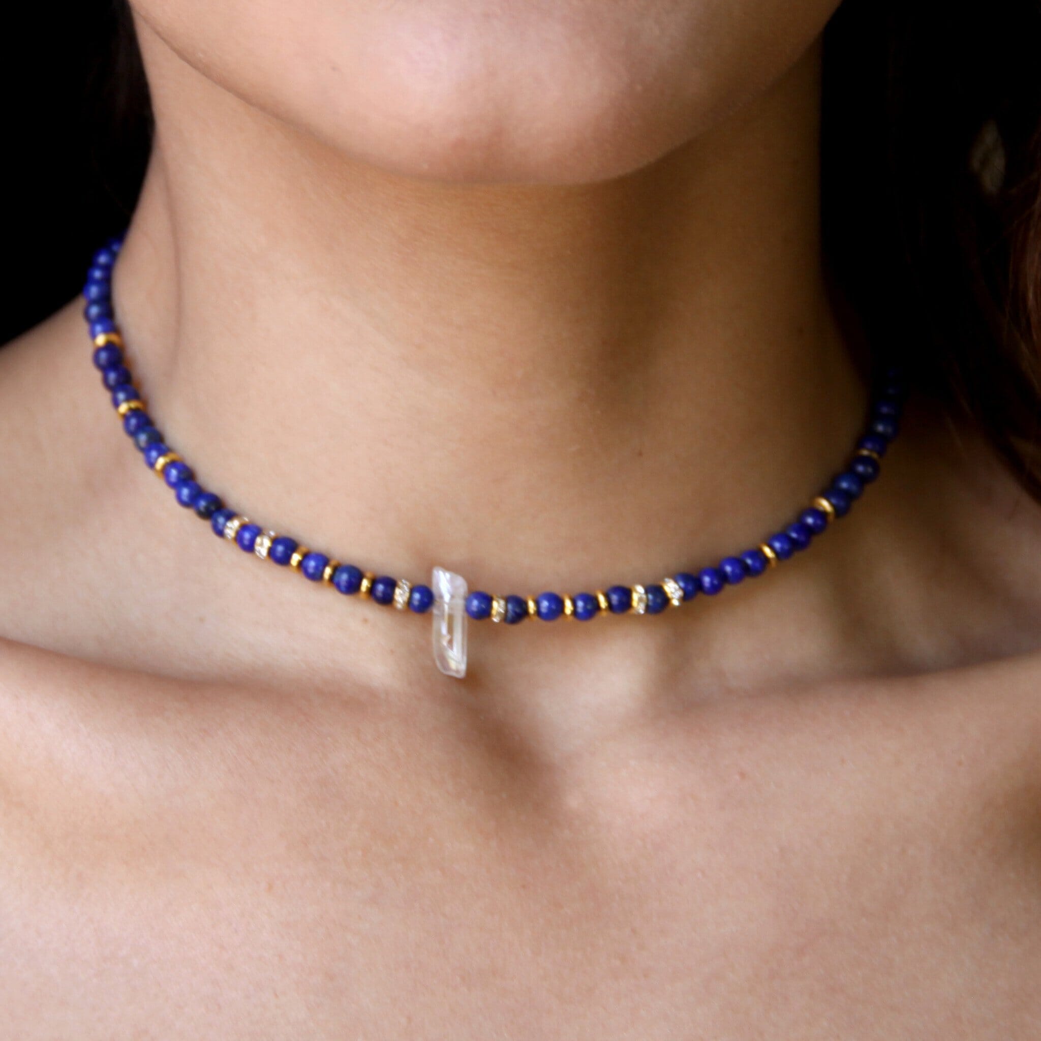 Ettika Crystal Arts Choker In Lapis And Gold in Lapis