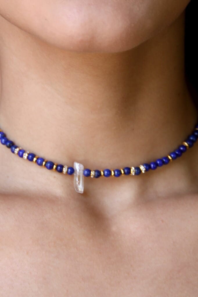 Ettika Crystal Arts Choker In Lapis And Gold in Lapis