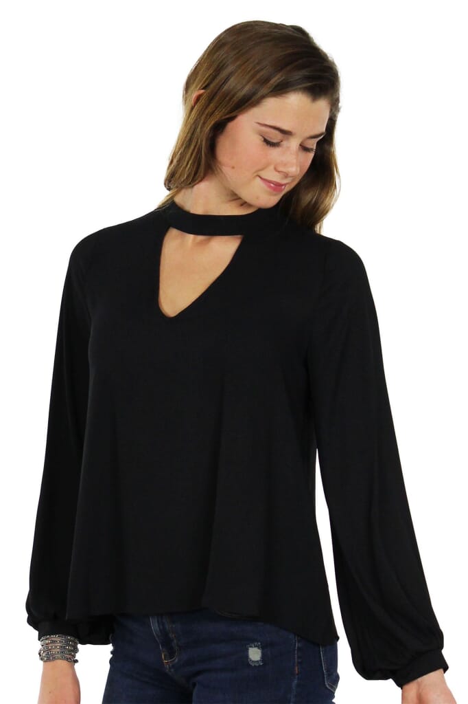 Lush Cut Out Long Sleeve Blouse in Black