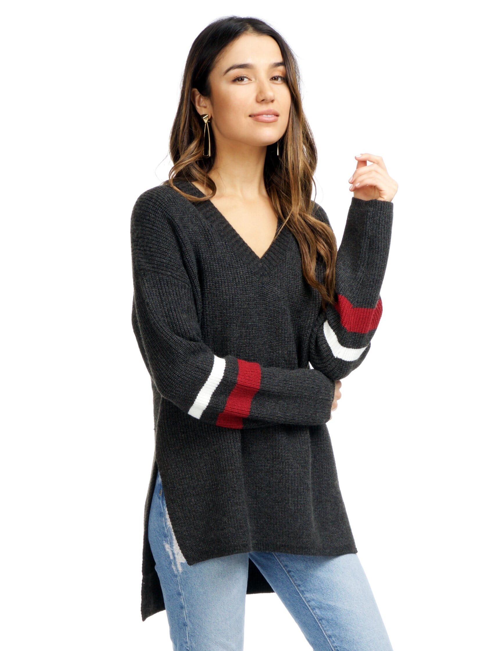 Strut & Bolt Cutout Stripe Sweater in Charcoal Grey FashionPass