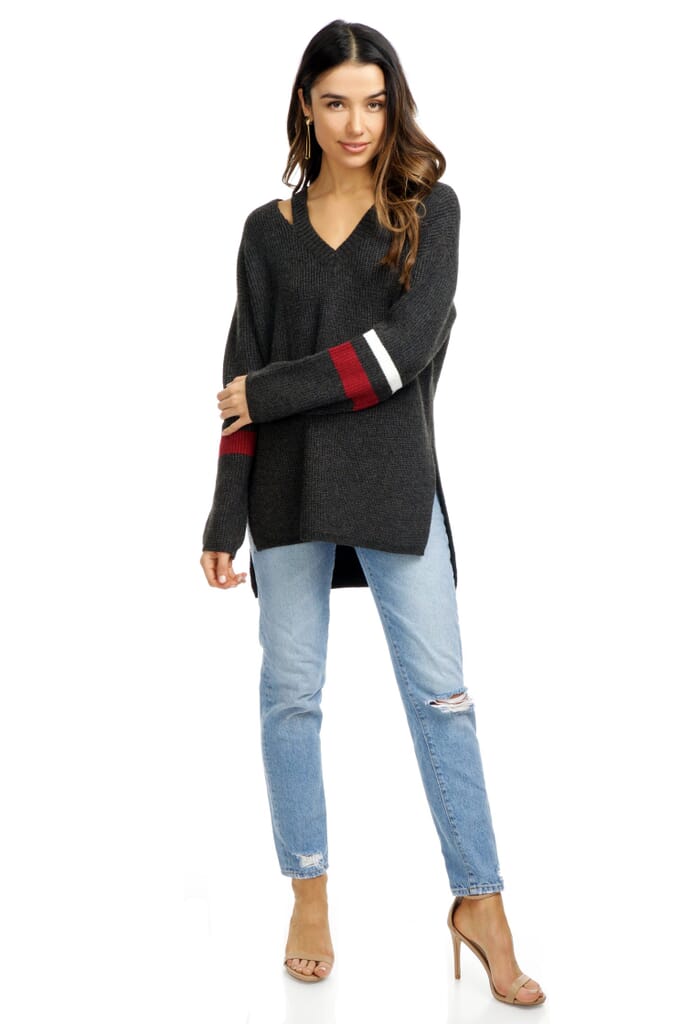 Strut & Bolt Cutout Stripe Sweater in Charcoal Grey FashionPass