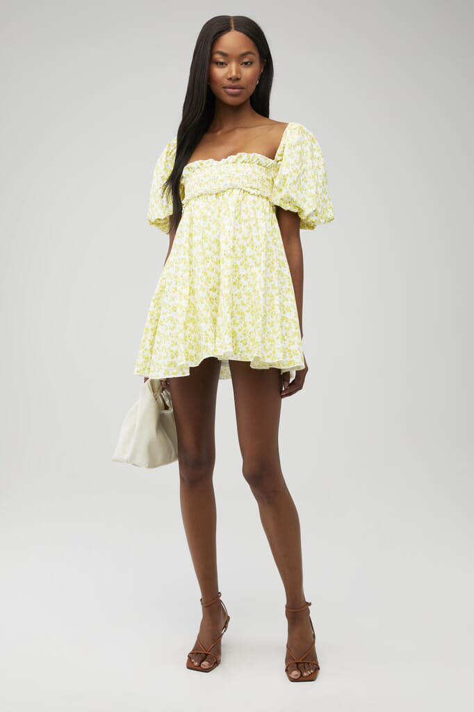 For Love & Lemons | Cynthia Mini Dress in Yellow| FashionPass For Love & Lemons | Cynthia Mini Dress in Yellow| FashionPass