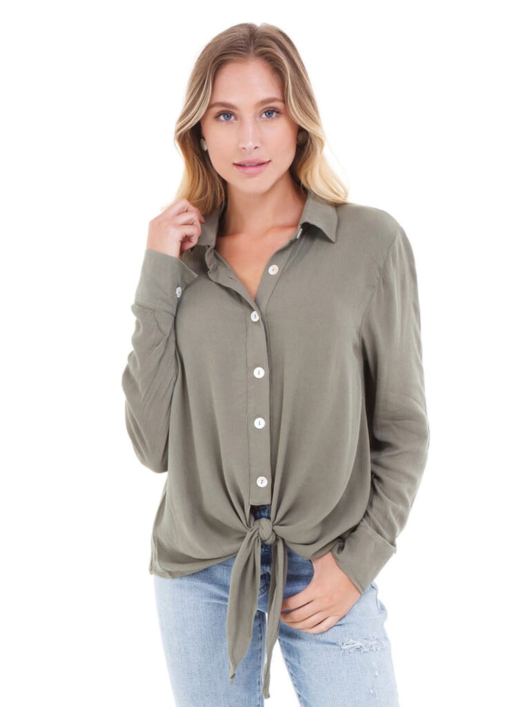 Danielle Button Down Top in Olive| FashionPass
