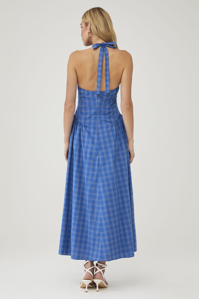 knee length dresses for ladies Faithfull the Brand Chiara Midi Dress Paloma Check Light Blue