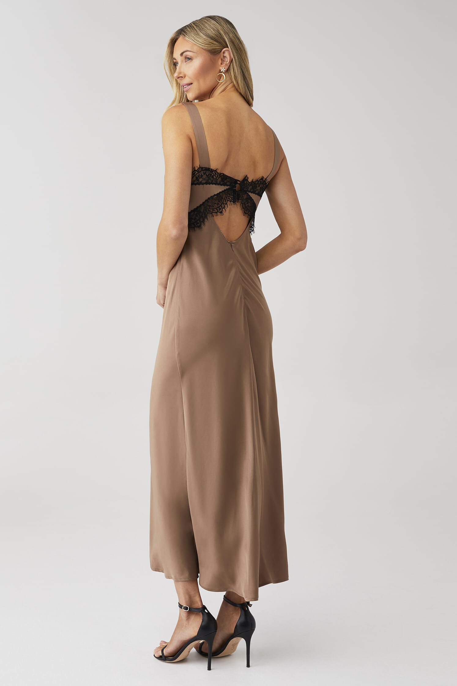 Bardot | Delta Satin Midi Dress in Bronze| FashionPass