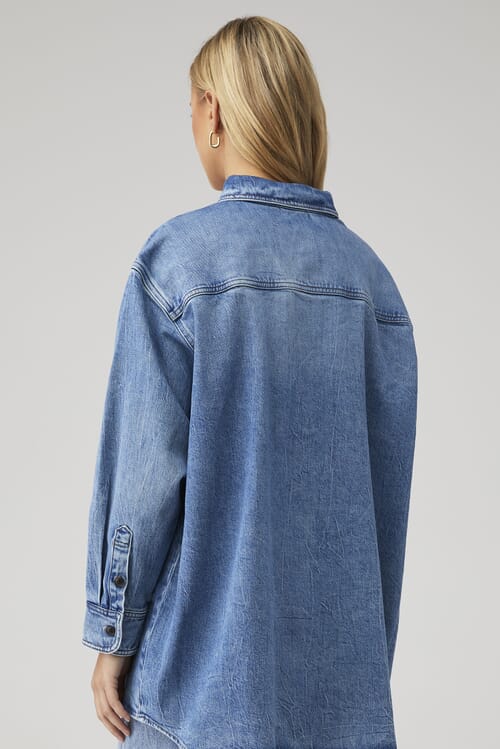 Good American | Denim Oversized Shirt in Indigo599| FashionPass
