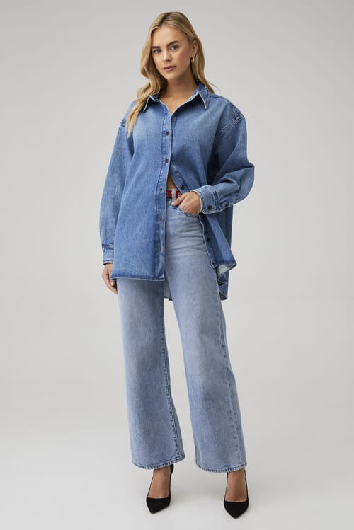 Good American | Denim Oversized Shirt in Indigo599| FashionPass
