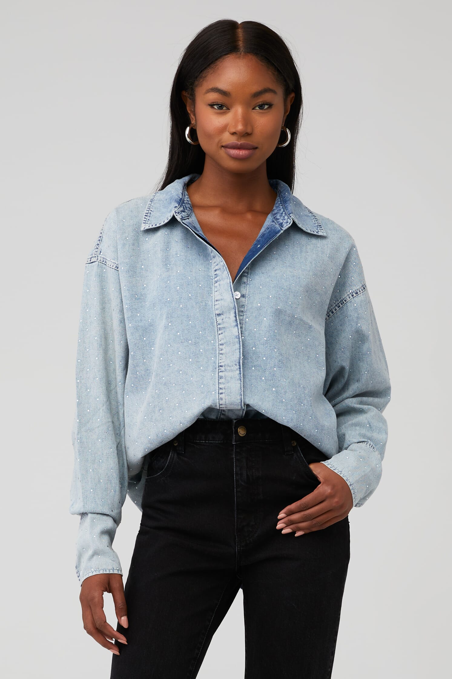 Good American | Denim Weekender Shirt in Indigo| FashionPass