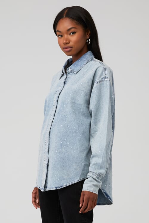 Good American | Denim Weekender Shirt in Indigo| FashionPass