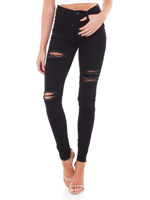 Free People | Destroyed Long And Lean Jeans in Black| FashionPass