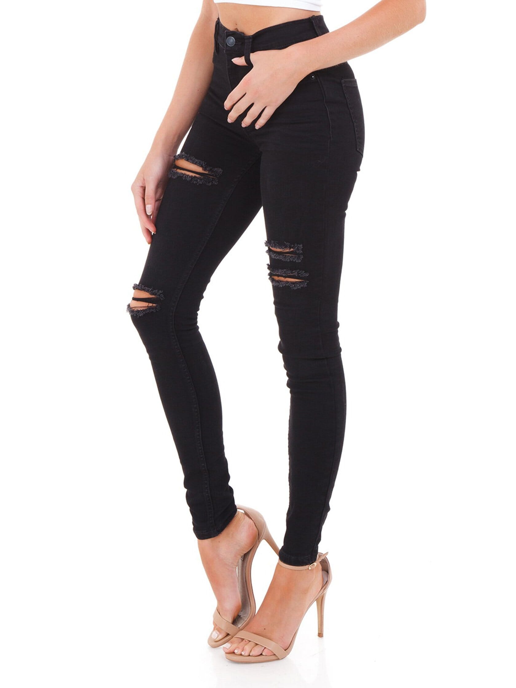 Free People Destroyed Long And Lean Jeans in Black