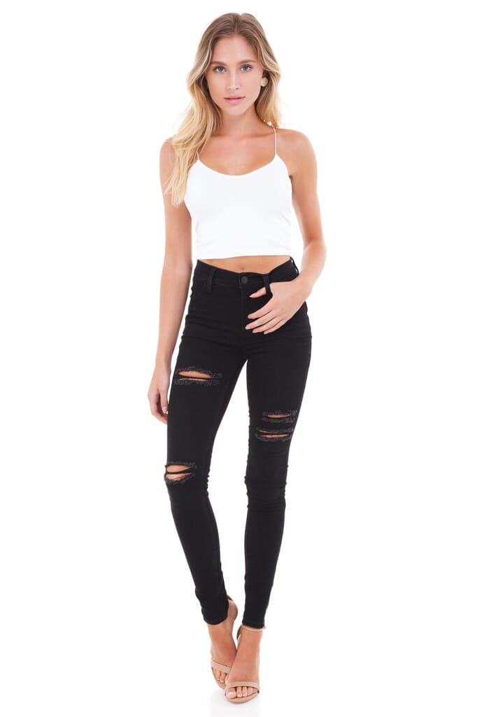 Free People Destroyed Long And Lean Jeans in Black