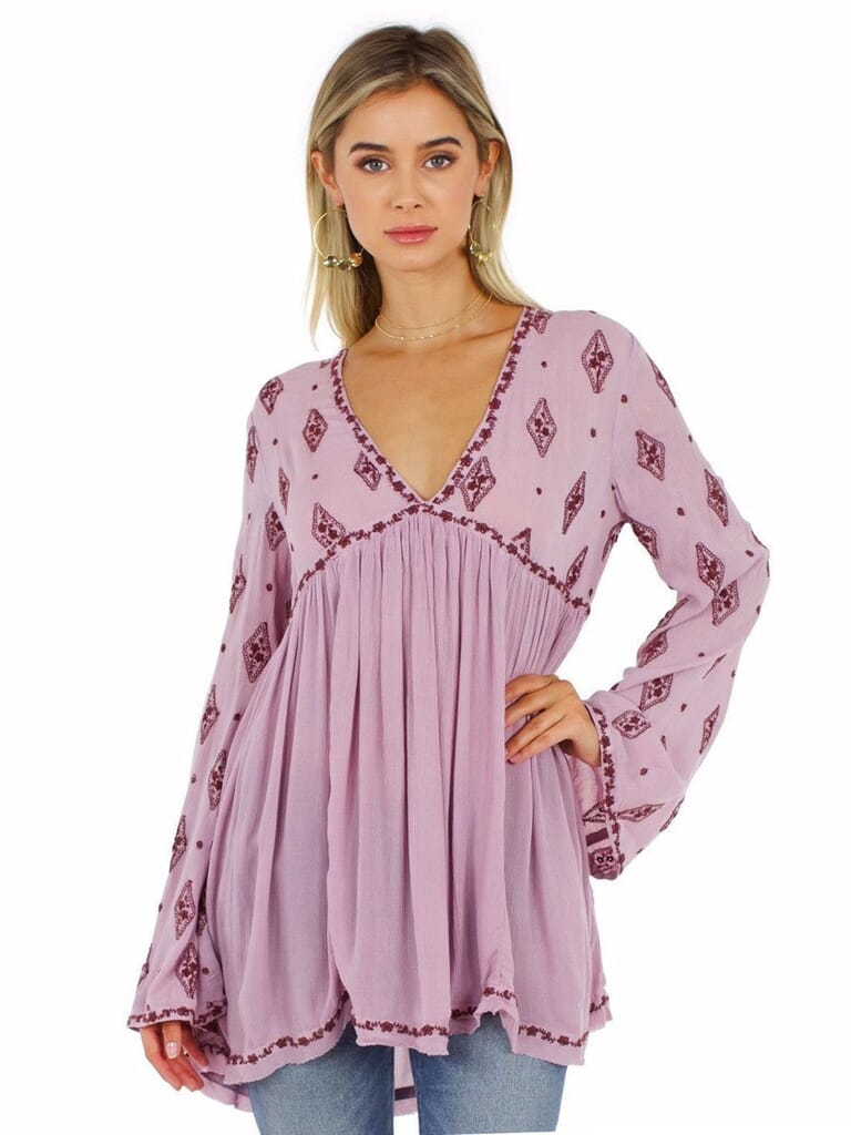 Free People | Diamond Embroidered Top in Plum| FashionPass