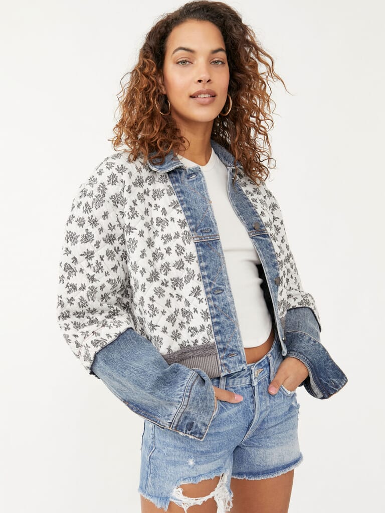 NEW Free People Paisley Quilted Denim Jacket Size M/L $198 LOVE THIS! 