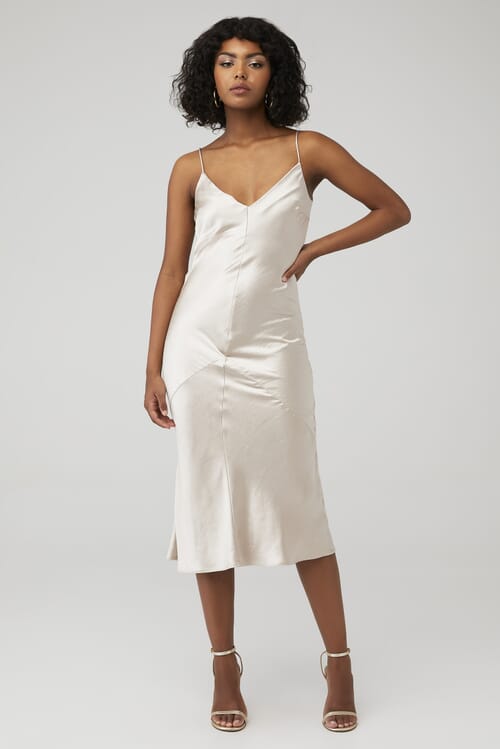 oyster satin cocktail dress