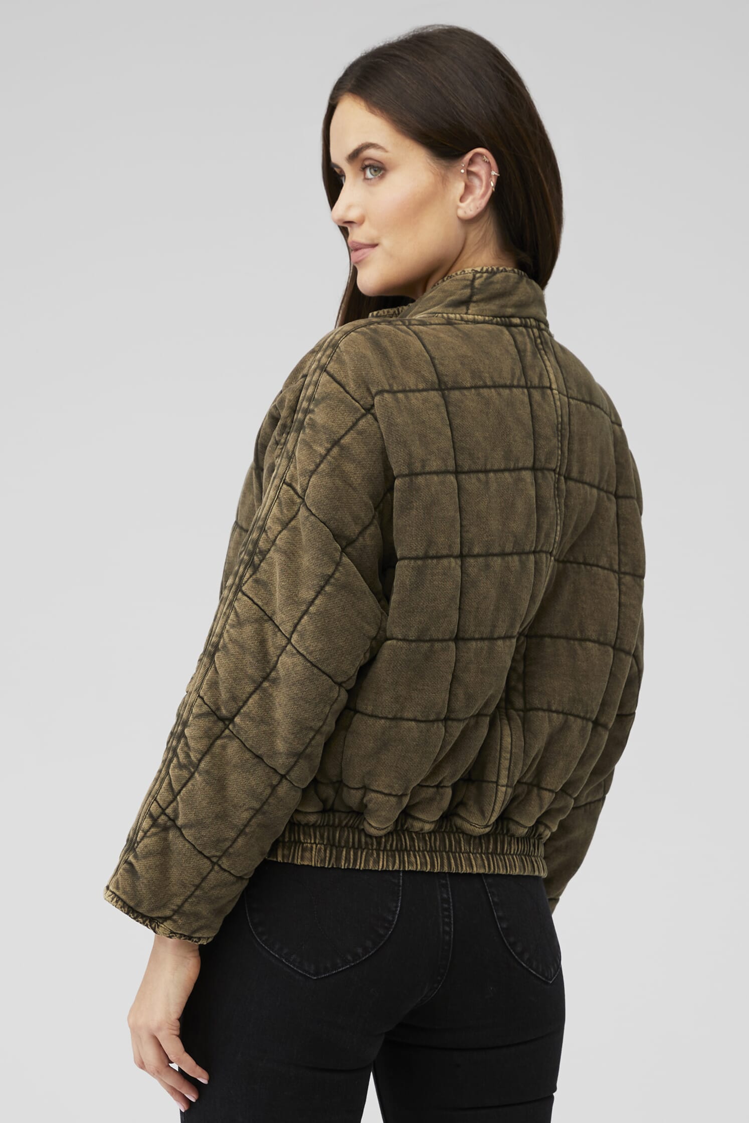 Free People Dolman Quilted Knit Jacket in Dusted Military FashionPass