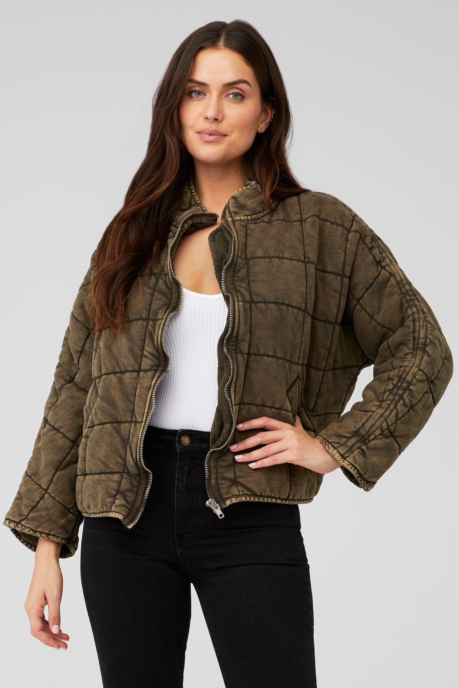 Free People Dolman Quilted Knit Jacket in Dusted Military