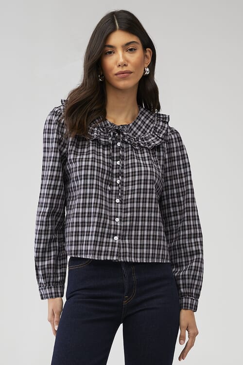 WAYF | Dorothy Collared Blouse in Black Plaid| FashionPass