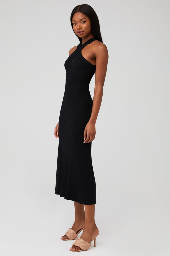 Line & Dot | Dre Criss Cross Midi Dress in Black | FashionPass