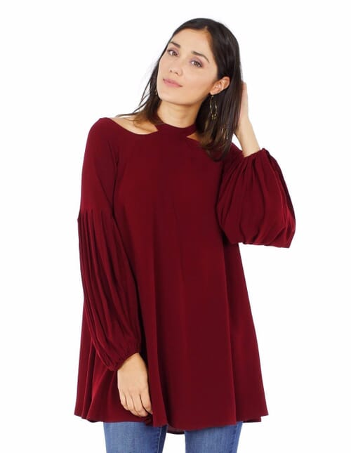 Free People Drift Away Cold Shoulder Tunic in Wine FashionPass