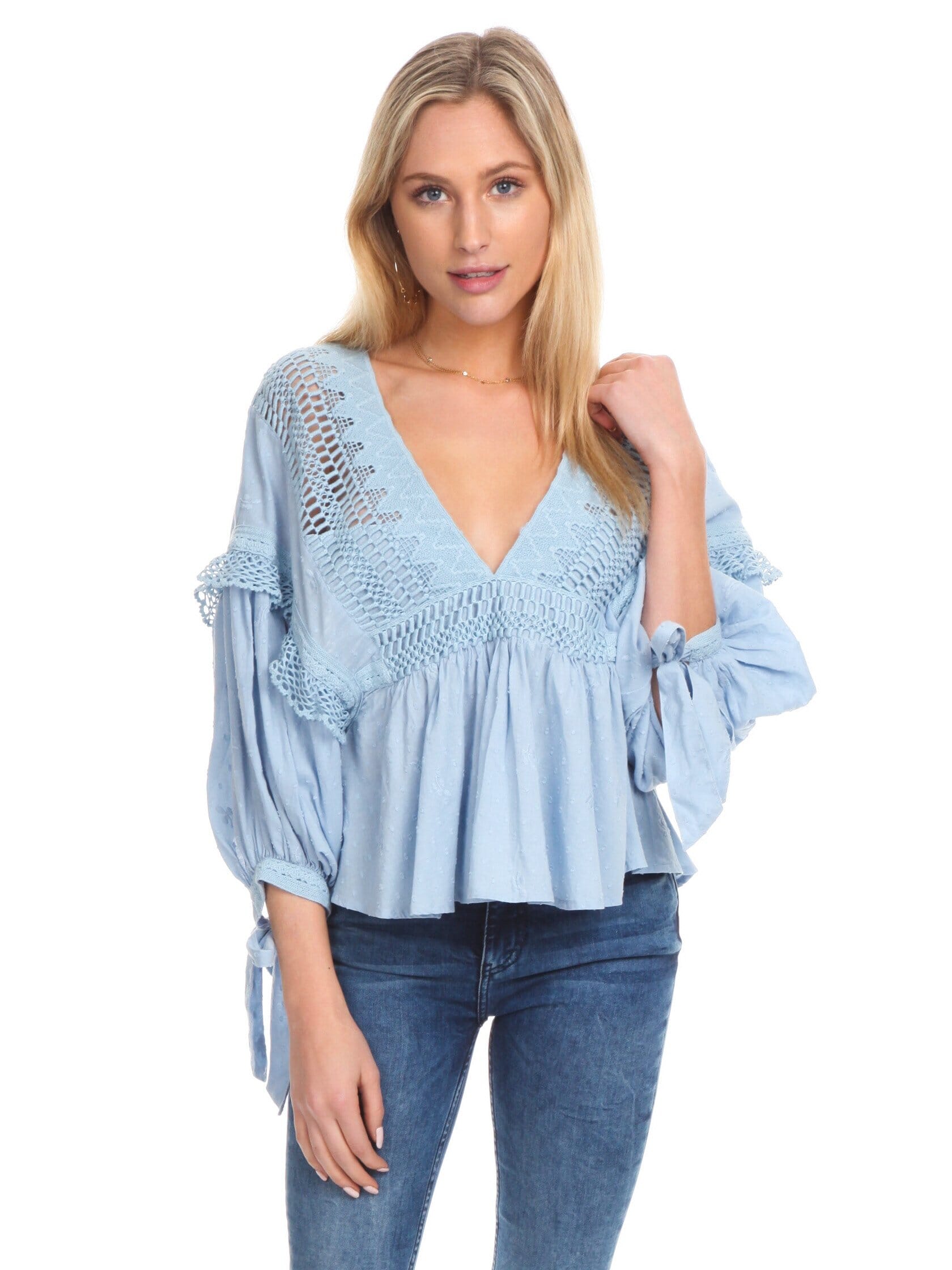 Free People Drive You Mad Blouse in Blue