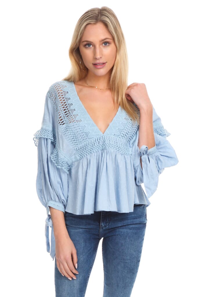 Free People Drive You Mad Blouse in Blue