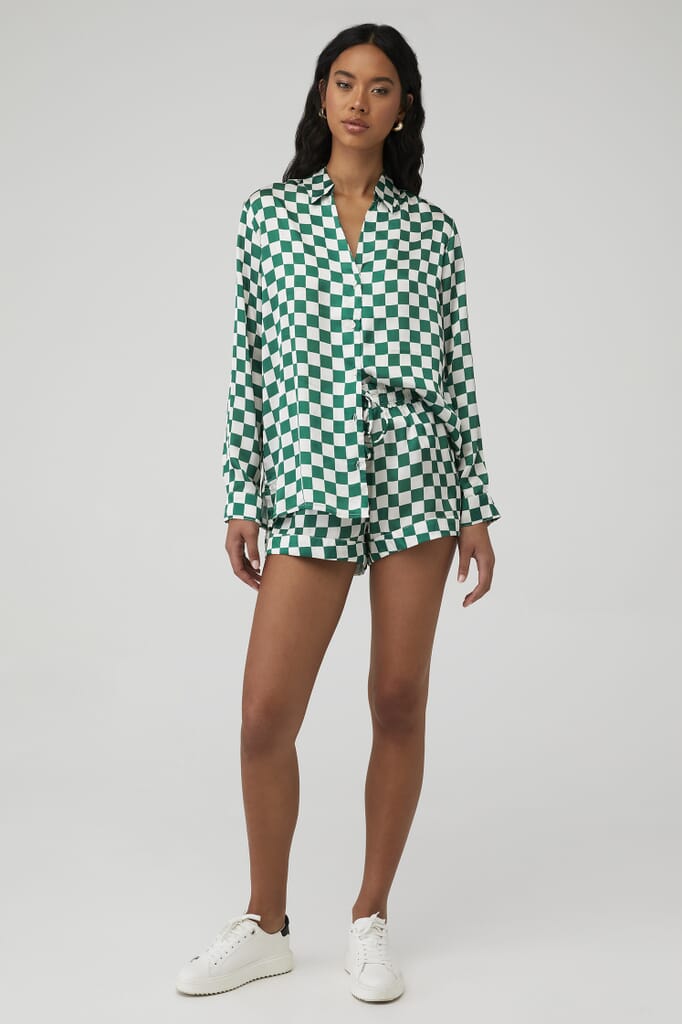 Show Me Your Mumu | Early Riser Pj Set in Green Checker Silky| FashionPass