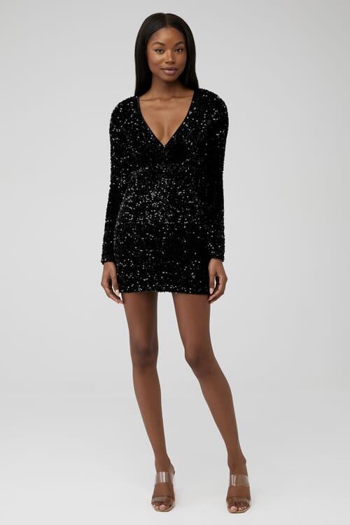 Black sequin bardot dress best sale