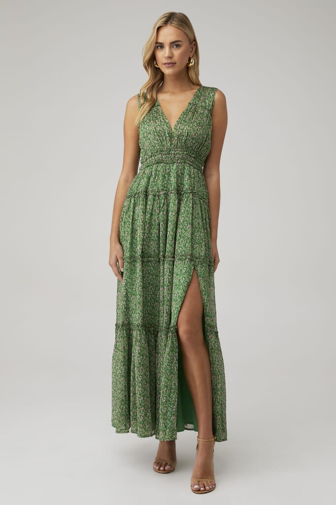 green emerald velvet dress Love Shack Fancy Chesley Chiffon Slip Dress main image 1