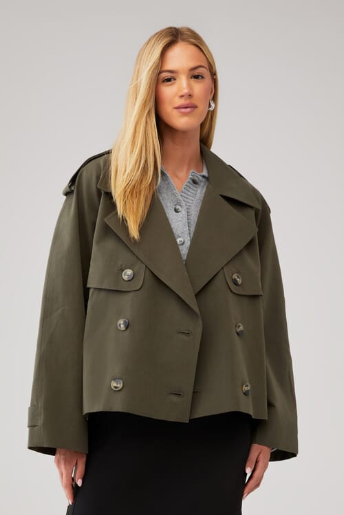 Elodie | Eleanor Cropped Trench Coat in Olive| FashionPass