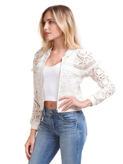 White lace clearance bomber jacket