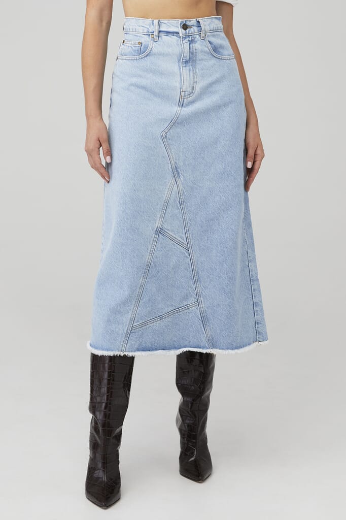 Spell | Eve Denim Skirt in Sun Washed Blue| FashionPass