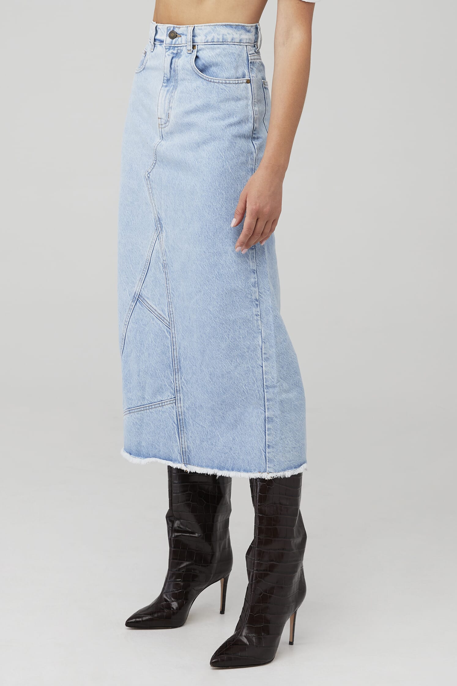 Spell | Eve Denim Skirt in Sun Washed Blue| FashionPass